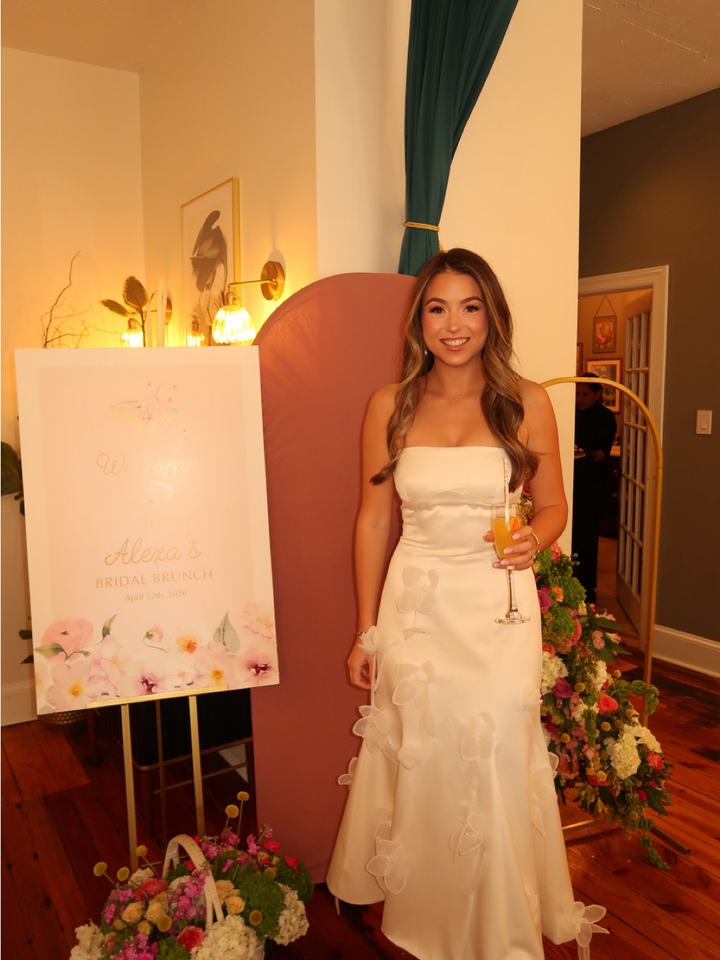 Strapless White Midi Dress With 3d Floral Appliqus